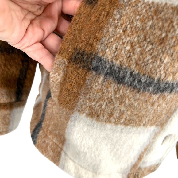 Avec Les Filles Plaid Shacket Jacket Button-Up Brown Cream Size Small - Picture 7 of 11